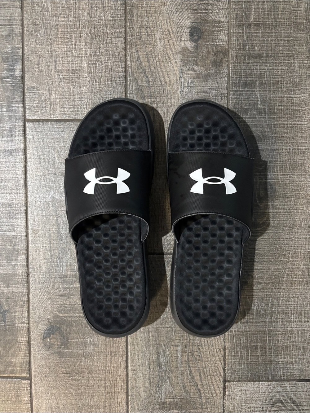 Under Armour Black Slides with White Logo Strap
